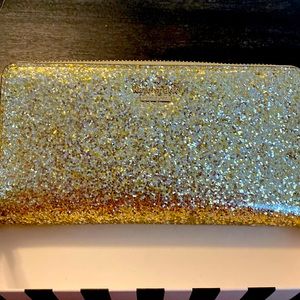 Gold glitter Kate Spade Spencer Zip-around Continental Wallet
